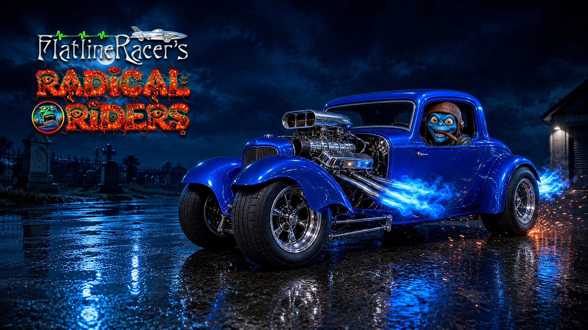 Blue hot rod — studio logo